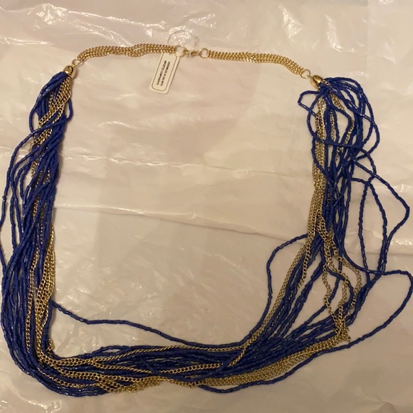 Multi strand beaded necklace blue and gold